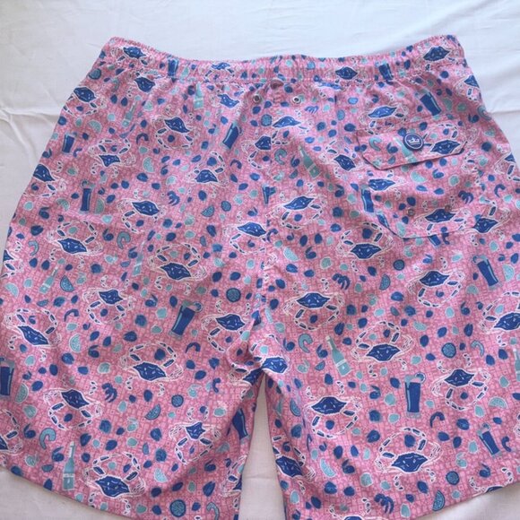 Peter Millar Crab Pattern Swim Trunks Board Shorts Pink Seaside Blue Size Large - Picture 7 of 11